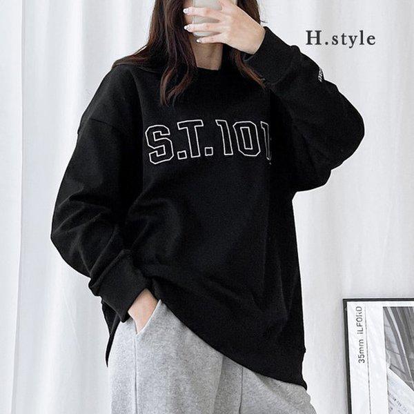 HスタイルMZS.T.1017刺繍マンツーマン/春の新商品/男女共用/フード/Tシャツ/マンツーマン/MTM/ラウンド/ルーズフィット