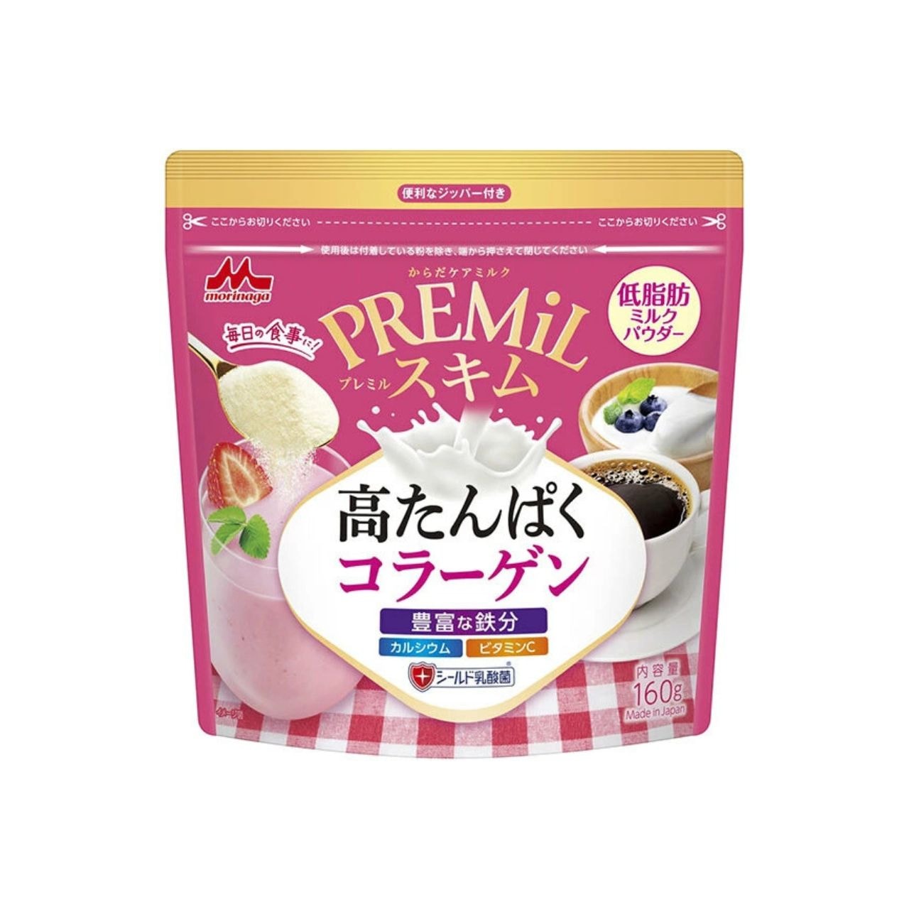 森永乳業 PREMiLスキムコラーゲン 160g 12個 コラーゲン パウダー ミルクパウダー 栄養 ビタミン カルシウム 脱脂粉乳 たんぱく質