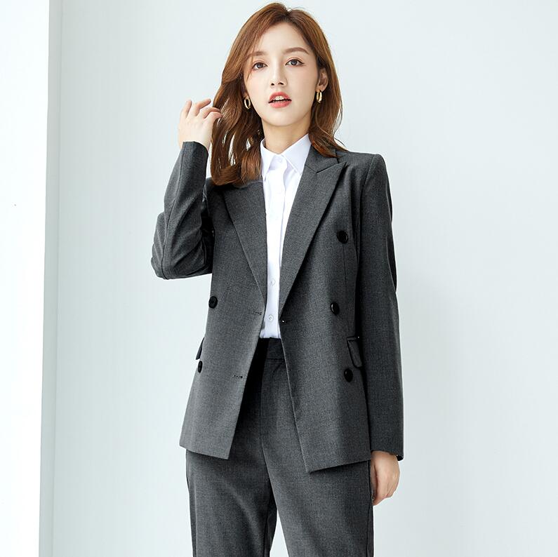 在庫限りレディース スーツ 上下セット 二つボタン セットアップ 2点セット 通勤 OL ビジネススーツ ジャケット ズボン 長袖 グレー おしゃれ 春 秋 冬 フォマール かわいい 20代 30代