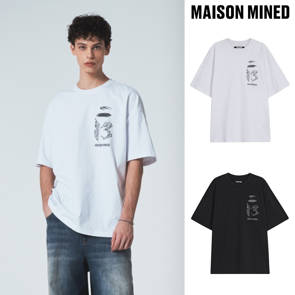 【MAISON MINED】 EMBLEM GATHER HALF T