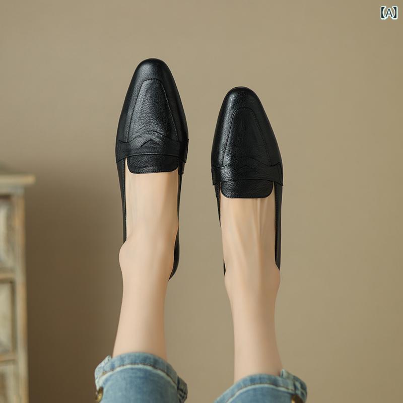 ローファー レディース オフィス 革 太 ヒール 女性用 浅口 シングル シューズ 通勤 スリム 英国 小さい 革靴 10,296円