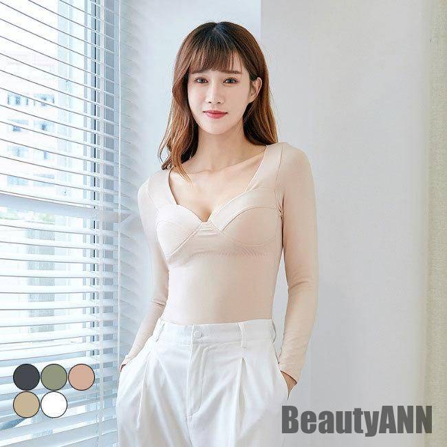 新生活 インナーウェア カップ付き レディース インナーシャツ コットン スリム インナー 長袖 タイト 胸パッド付き ワイヤー無し 暖かい 冬 秋 秋 春 冬 秋ファッション 冬物 春物 秋物 プレ