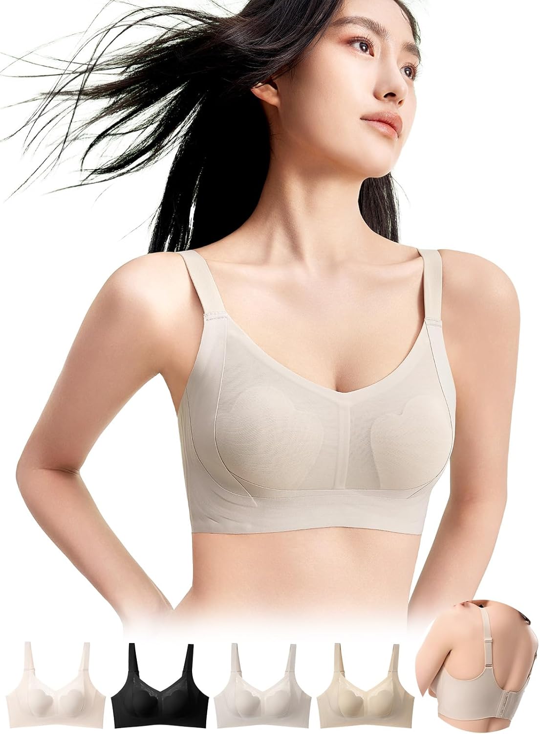 胸を小さく見せるブラジャー ノンワイヤー 脇高設計 約2カップ小さく見せる シームレス素材 高弾性 通気性 垂れ防止 長時間着用でも快適