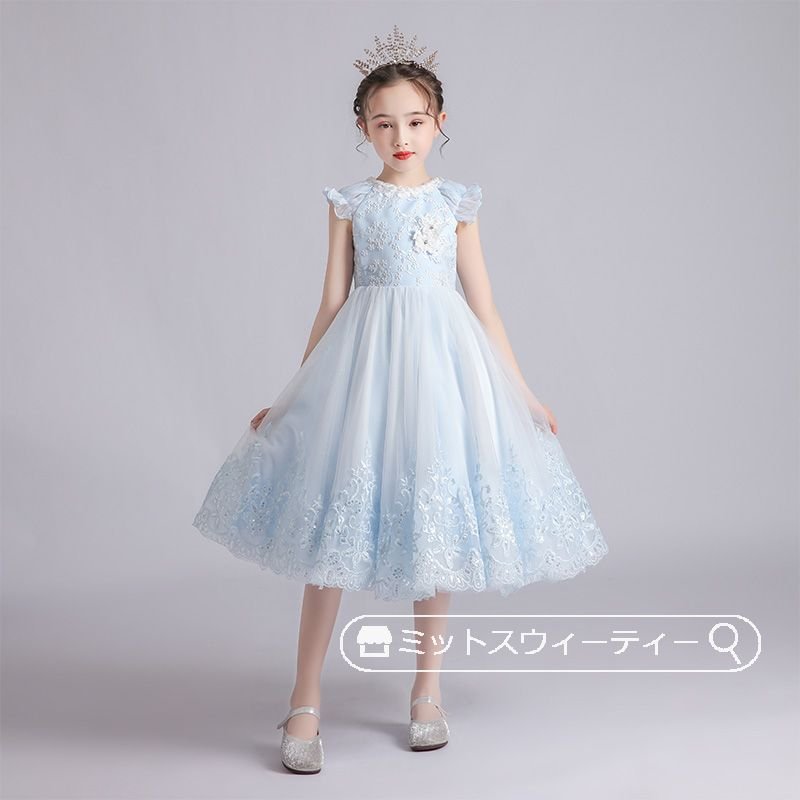 ピアノ発表会 子供ドレス ノースリーブ ミニドレス ワンピース 結婚式 キッズドレス Aライン 演奏