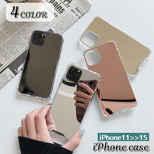 韓国 iphone15 15pro ケース iphone14 14proケース レンズ フィルム レンズカバー 鏡面 ミラー 化粧鏡 iphone13 12 ケースミラー付きケース カバー かわいい