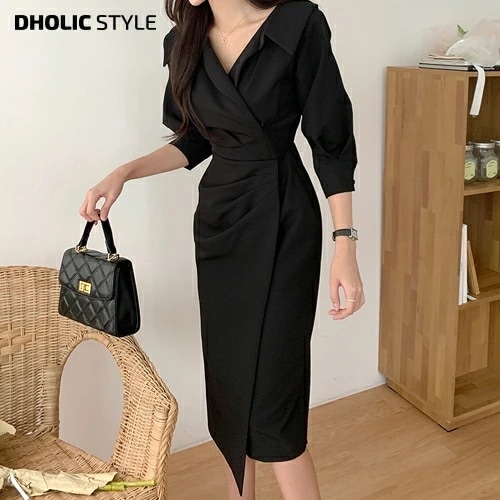 [メガ割りSALE]スキッパーカラータックスリムワンピース・p447787