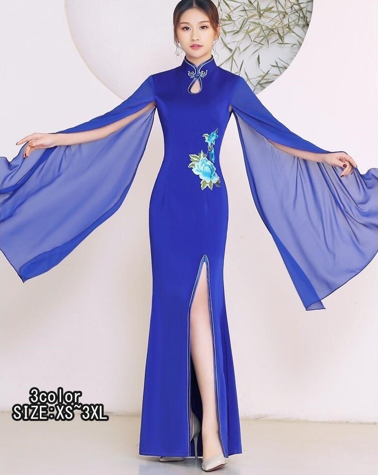 マーメイドドレス ウエディングドレス カラードレス 演奏会 Long dress 刺繍 ロング丈ドレス パーディードレス 立ち襟 結婚式 二次会 舞台用 披露宴 演奏会 発表会 ピアノ イベント用 高