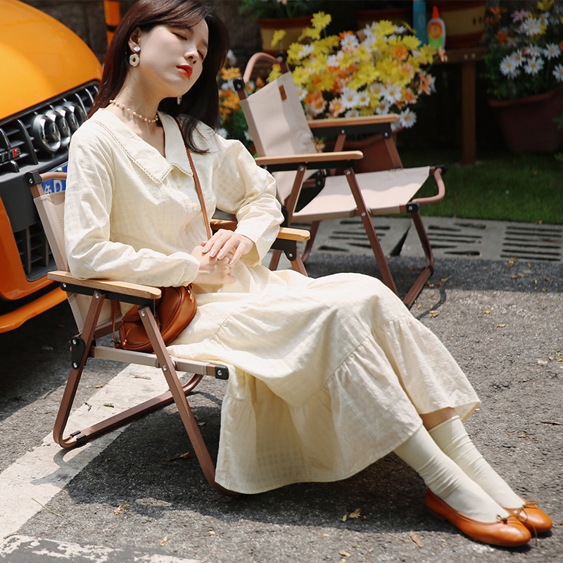 ワンピース ミディアム丈 袖あり 長袖 襟付き Aライン ハイウエスト かわいい 大人可愛い きれいめ シンプル カジュアル 大人 上品 おしゃれ 大人可愛い 大人女子 こなれ感 ラフ ラブリー