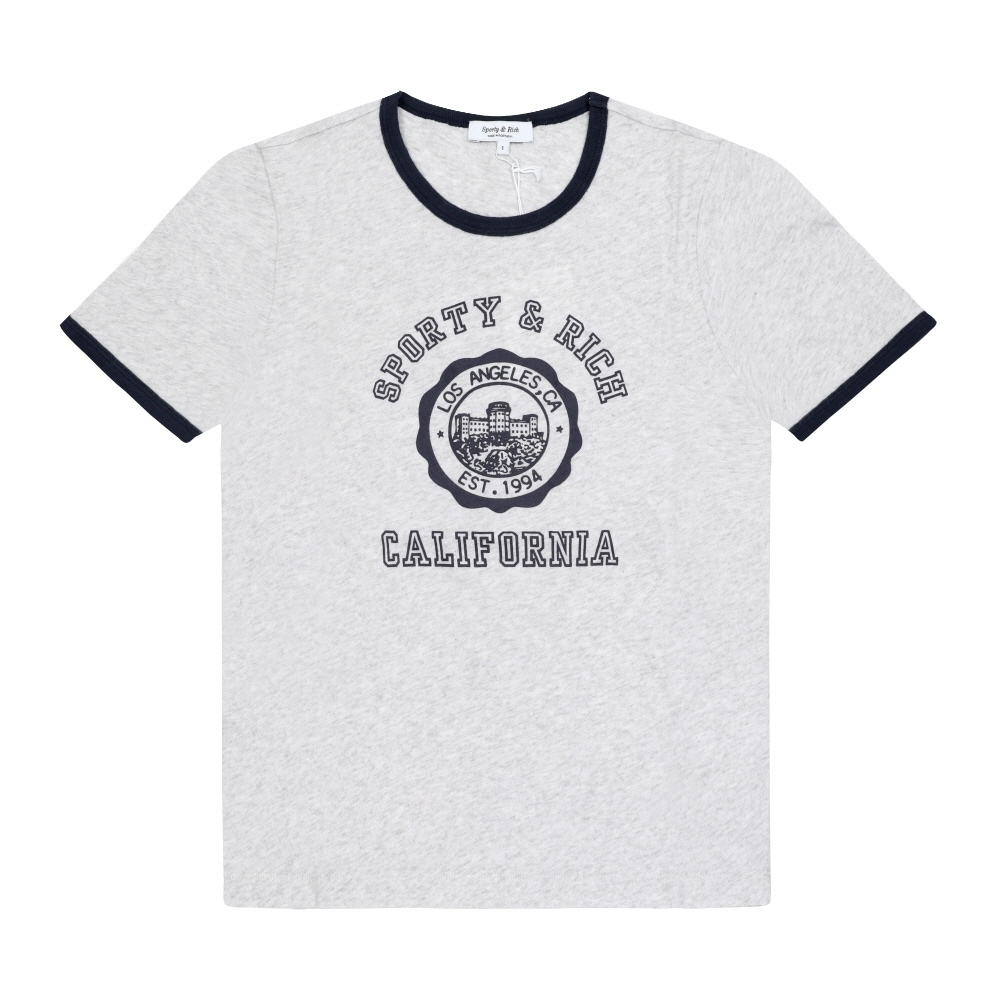 スポーティ＆リッチ リンガー 半袖Tシャツ カリフォルニアエンブレム HEATHER GRAY/DARK NAVY TO088625508GY18