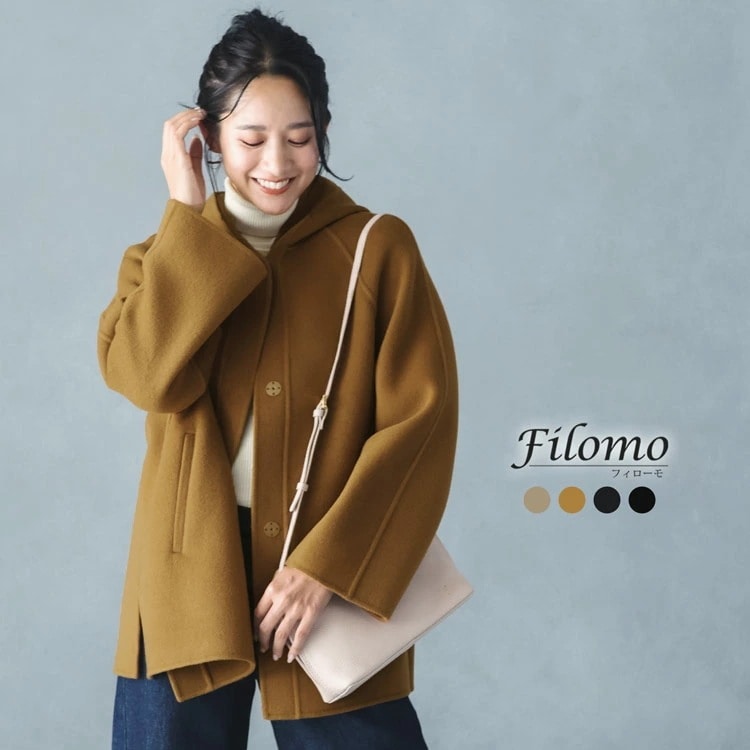 フード付き コート 裾 フレア アウター カシミヤ混 カシミヤ ウール ジャケット レディース 女性 大きいサイズ ゆったり フレアスリーブ オーバーサイズ キャメル ベージュ ブラック ネイビー ブ