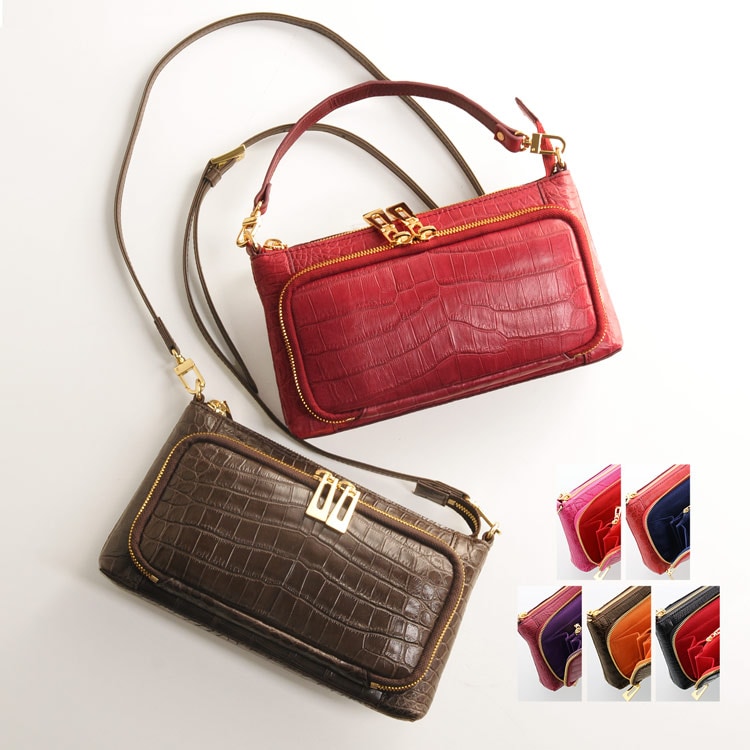 クロコダイルレザーショルダーバッグお財布ポシェット