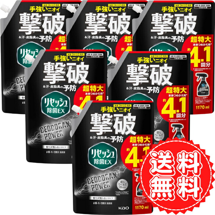 リセッシュ 除菌ex 詰め替え 特大 デオドラントパワー 手強い ニオイ 汗 皮脂臭 予防 ウイルス 菌 除去 衣類 布 空間用 タバコ 焼肉 瞬間 消臭 大容量 花王 香りが残らないタイプ 1170