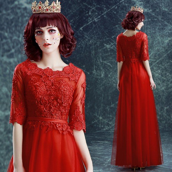 パーティードレス 袖あり 結婚式 フォーマル イブニングドレス カクテルドレス ロングドレス カラー