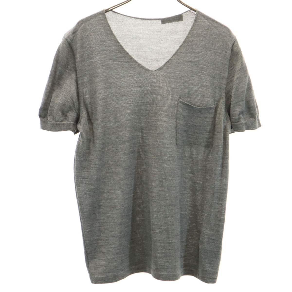 シルクブレンド イタリア製 半袖 Vネック ニット 46 グレー メンズ 古着