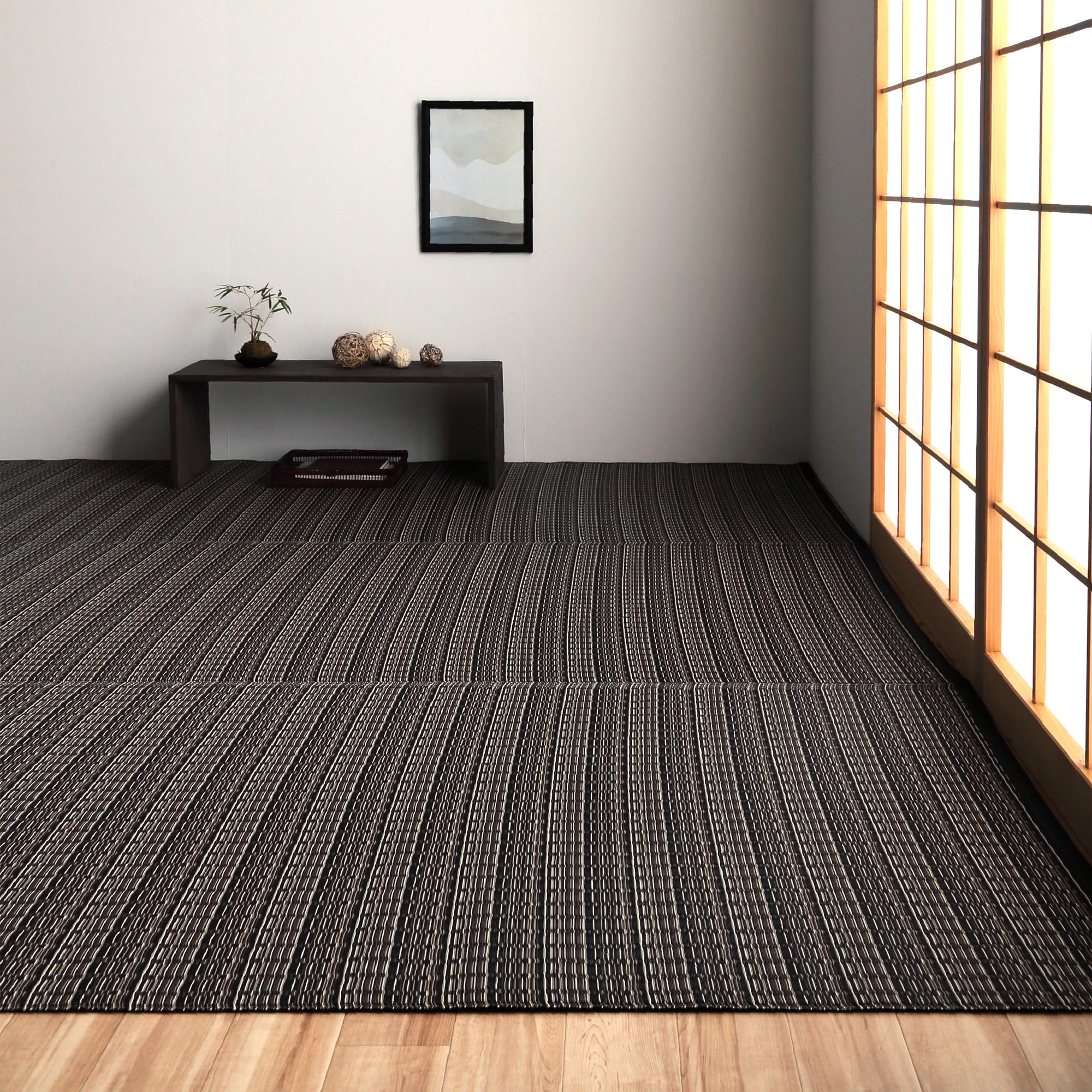 イケヒコ 『バルカン』 肌触りの良い国産 畳 マット 団地間3畳 ブラウン 傷がつきにくく引っ掻き傷にも強い丈夫なPP素材で作ったカーペット 水こぼしや汚れに強くてお手入れ簡単な洗えるラグ 夏は肌に密