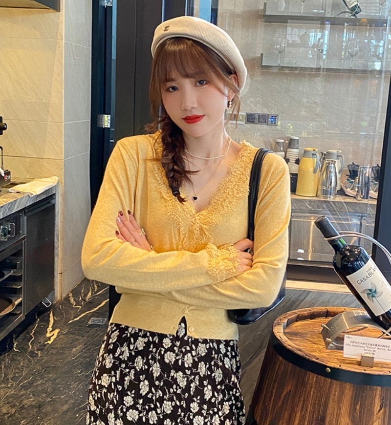 トップス デート モテアイテム 長袖 ニットソー カットソー リブ レース 可愛い きれいめ 上品 おしゃれ かっこいい 可愛い ラブリー キュート ガーリー クール モード系 セクシー