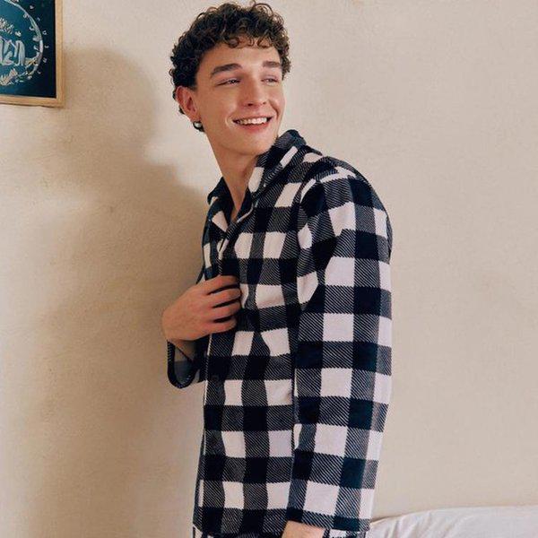 【正常】カップルパジャマ ミンク スパン チェック ナ염 男性 上着_A SEV2593M_A