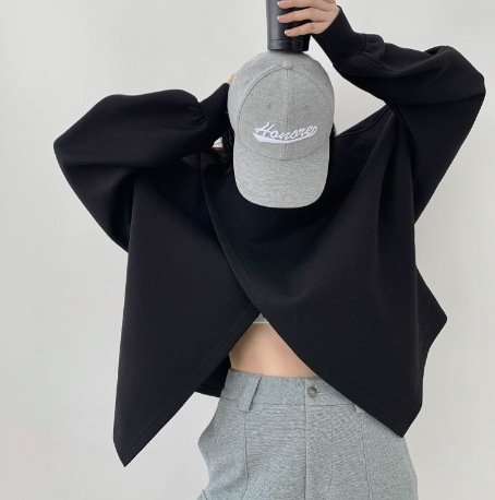 トップス プルオーバー フィッシュテール 長袖 アシンメトリー デザイン 美ライン ニュアンス スリット 伸縮性 カラバリ かわいい 大人可愛い きれいめ シンプル カジュアル 大人 上品 おしゃれ