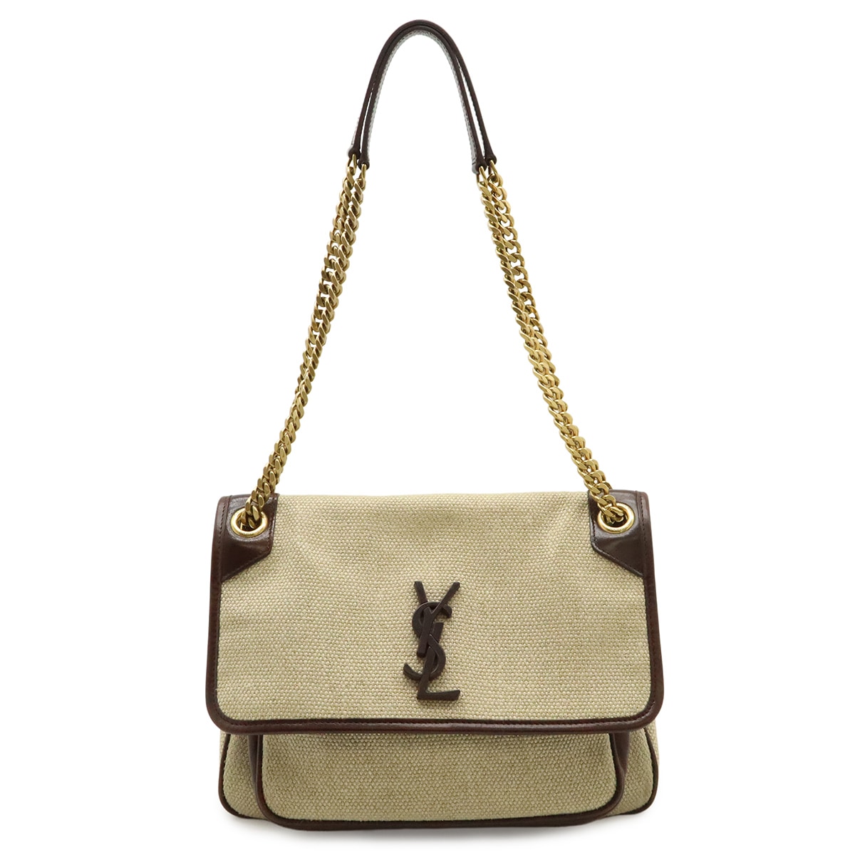 YSL イブサンローラン NIKI ニキ ミディアム チェーンショルダーバッグ リネンキャンバス ベージュ 63315
