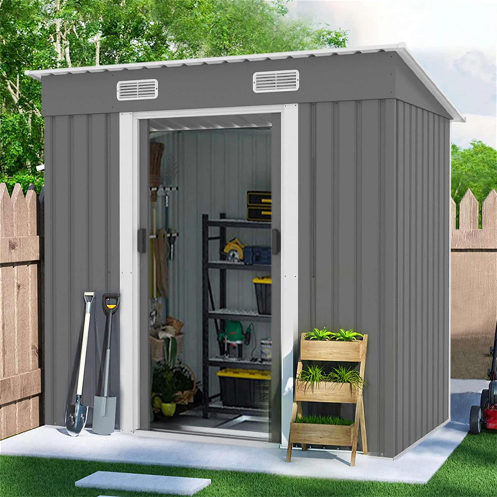 物置 屋外 大型 倉庫 大型物置 戸外収納庫 物置 防水/耐侯 収納可能 ガーデン/庭/田畑/農場 頑丈 大容量 スチール　引き戸　補強フレーム付き 換気口付き 日本出荷 3日配达 DJYC269