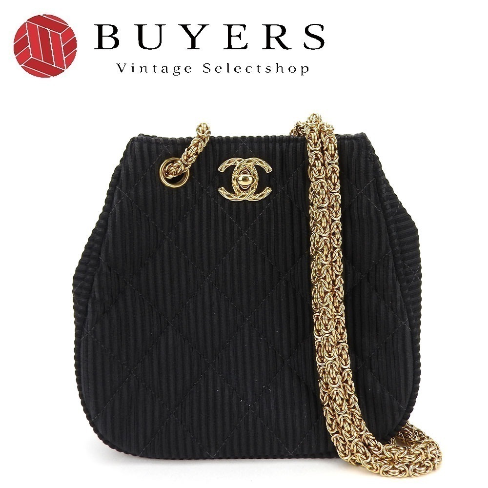 中古 ショルダーバッグ コットン サテン ブラック - ゴールド金具 チェーン ココマーク レディース 女性