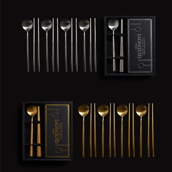 韓国高級 ステンレス チタン 箸スプーン (5セット) ゴールド シルバー 2カラー 高級韓国カトラリー 箸 スプーン 韓国箸 韓国スプーン 韓国式