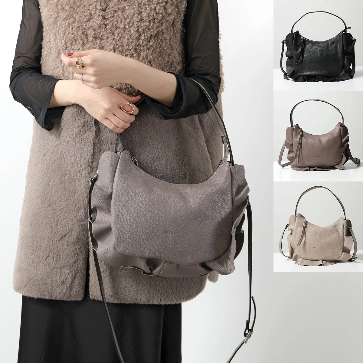 RIPANI リパーニ ショルダーバッグ I412OJ レディース ハンドバッグ レザー クロスボディ フリル Mサイズ 鞄 カラー3色 27,480円