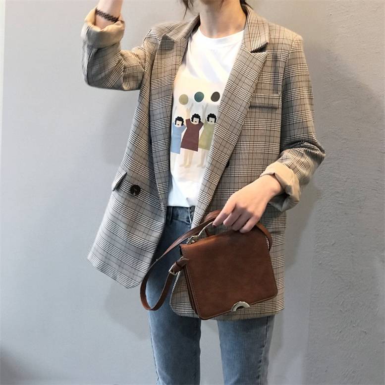 レディース グレンチェック柄ジャケット ダブルテーラードジャケット アウター ジャケット 大人可愛い