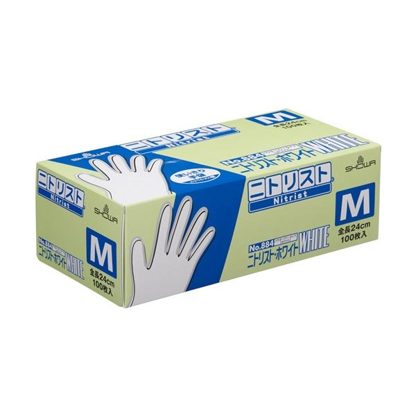（まとめ）ショーワグローブ No.884 ニトリスト/ホワイト パウダーフリー M 100枚[x3]