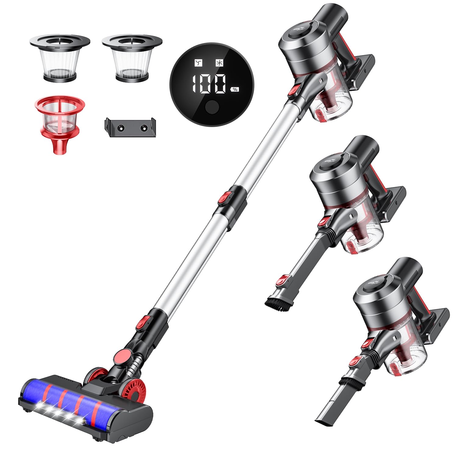 掃除機 コードレス 【2024新開発&45000pa超強力吸引】 スティッククリーナー LED液晶ディスプレイ 掃除機 サイクロン ハンディ掃除機 2WAY スティッククリーナー 電気掃除機 左右18
