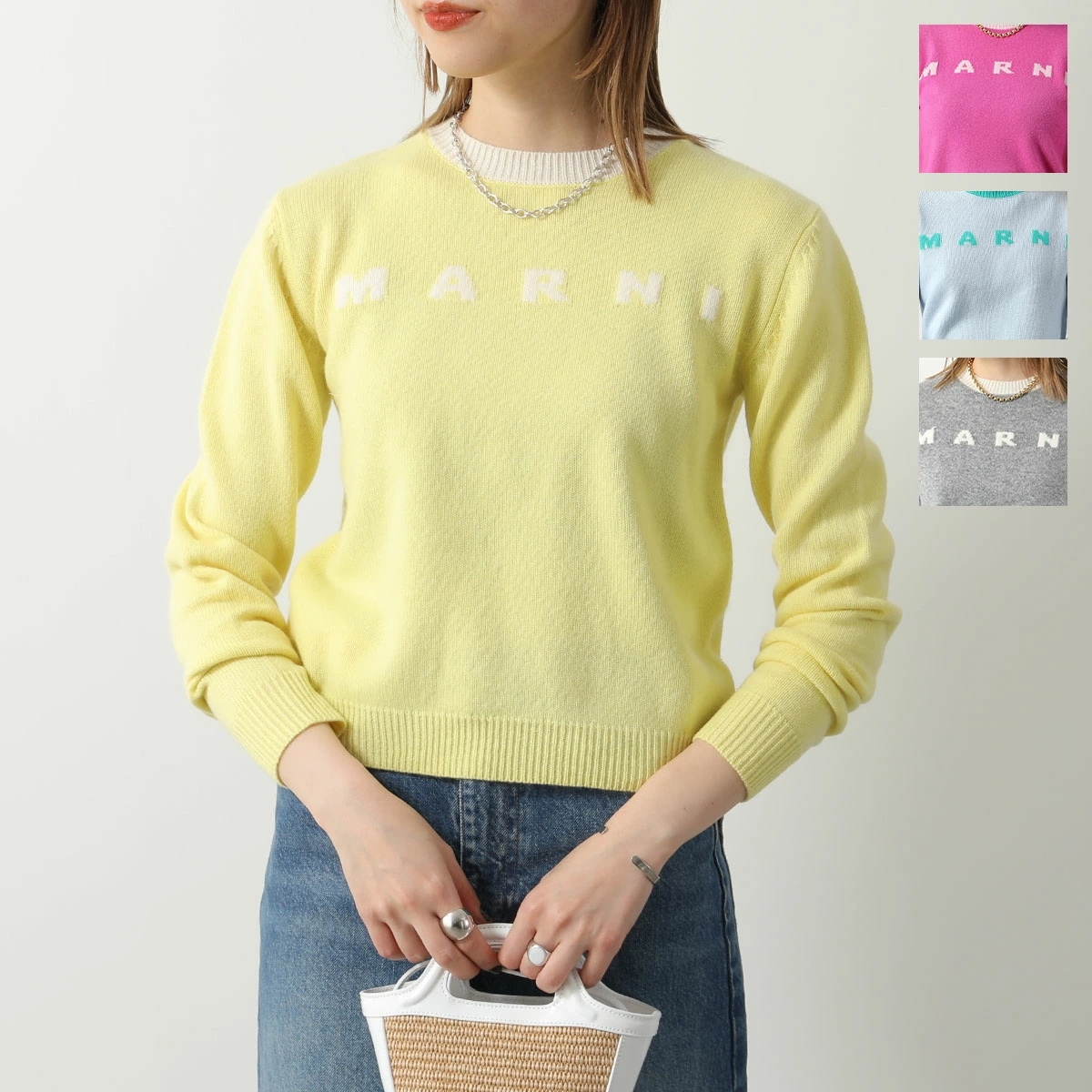 MARNI KIDS マルニ キッズ ニット M00623 M00ML レディース ガールズ カシミヤ ウール セーター ロゴ 長袖 クルーネック カラー4色