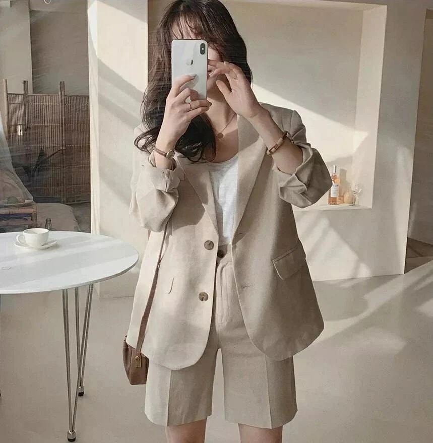 【急速出荷!】大きいサイズ 2点セットアップ パンツスーツ トップス ブラウス ショートパンツ 棉麻 ン ビジネススーツ オフィス 通勤L おしゃれ 韓国風 着痩せ 大人 新作