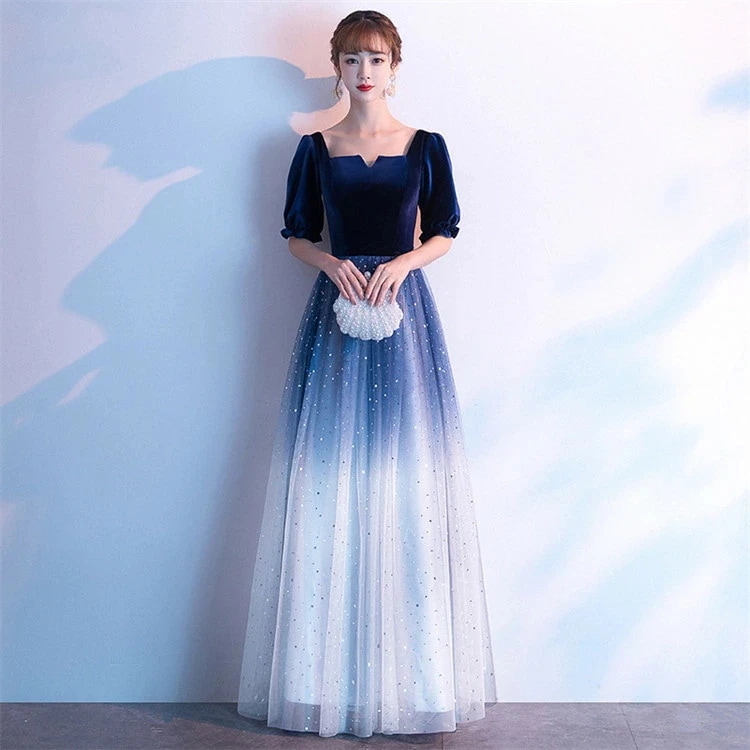 パーティードレス ロングワンピース ワンピース レディース 半袖 スパンコール キラキラ Aライン 大きい裾 ハイウエスト きれいめ 着痩せ おしゃれ 体型カバー フォーマル 司会者 結婚式