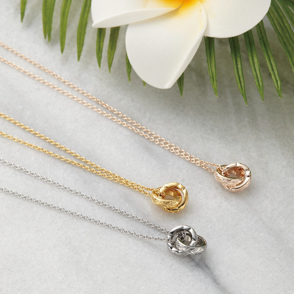 ネックレス レディース メンズ サージカルステンレス製 ハワイアンジュエリー ハワジュ 2連リング