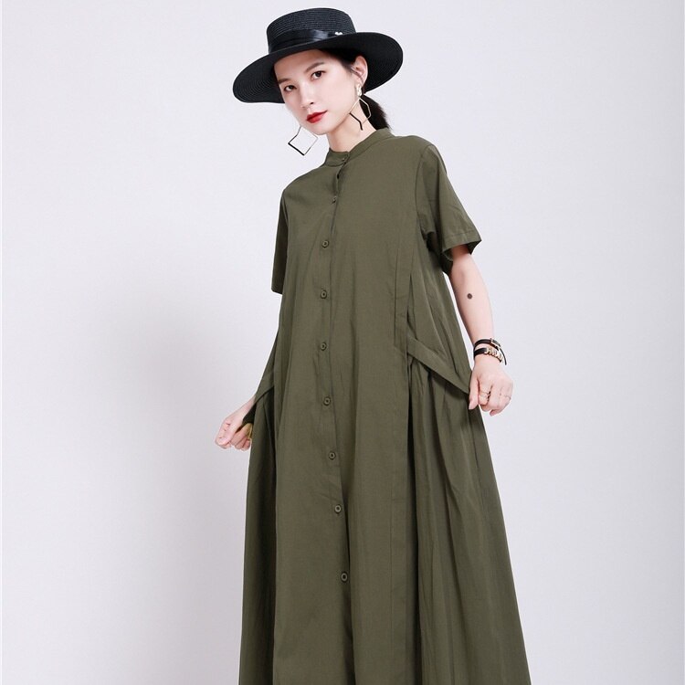 ワンピース レディース シャツワンピース 羽織り 膝下 袖あり 半袖 ドロップショルダー ロング丈 無地 春 夏 秋 カジュアル きれいめ 休日 旅行 タック 着回し レイヤード ブラック カーキ