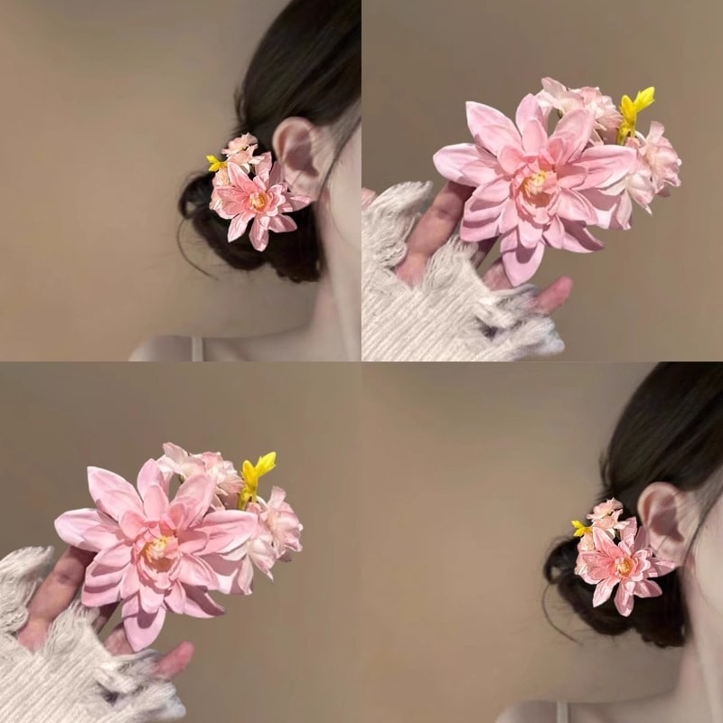【1点ご購入 で10点プレゼントいたします】春桃ピンクミストピンクフラワーヘアピンラウンドお団子ヘアかんざしクリップ雰囲気髪飾り
