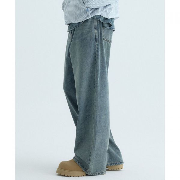 ワイドフィット サマーデニムパンツ-ヴィンテージブルー