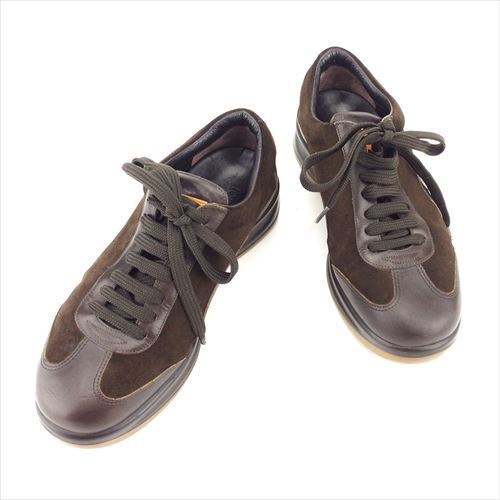 スニーカー シューズ 靴 ロゴ 5 ローカット ブラウン ベージュ 中古