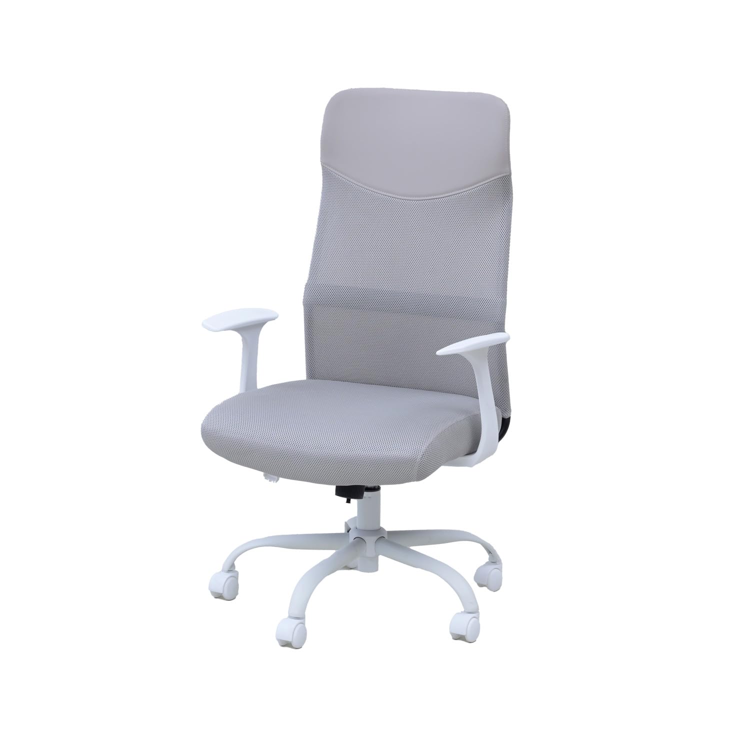 肘付き オフィスチェア ゆったりハイバック (背部メッシュ・座面メッシュ) ロッキング機能 通気性 クッション性 腰サポートバー ホワイト HMC-992H(NWH)