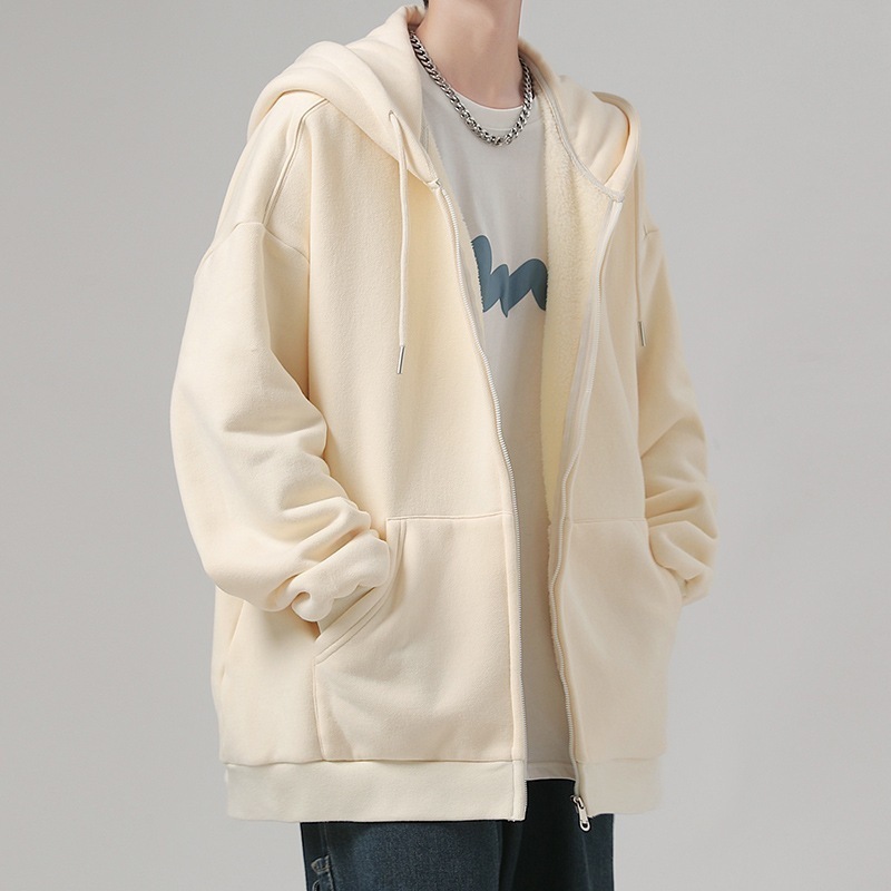 フード付き無地カーディガントレーナージャケット春秋ヘビーカジュアルユースメンズルーズ2024新スタイル