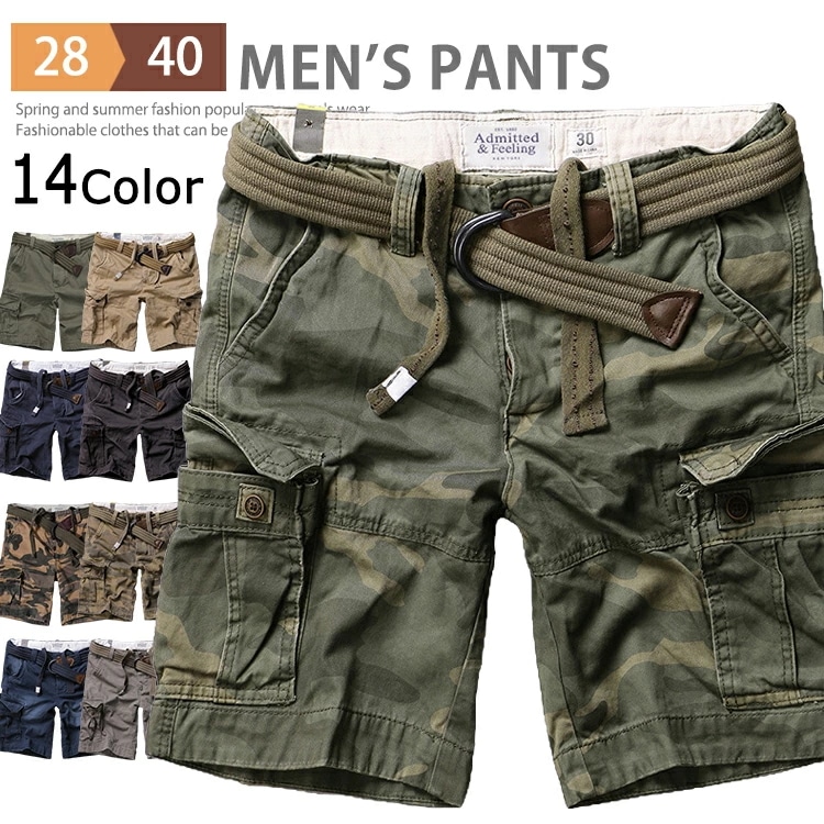 迷彩柄 ハーフパンツ メンズ カーゴ ひざ上 カーゴショーツ カーゴパンツ ミリタリーショーツ チノパン 軍パン 短パン ワークパンツ サバゲー ストリート ショートパンツ ズボン 大きいサイズ アウ