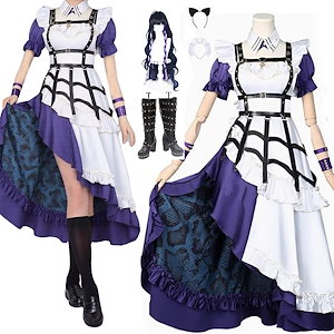 バーチャル にじさんじ 狂蘭 メロコ メイド服 紫色 きょうらんめろこ メイド Meloco Kyoran コスプレ 衣装 イベント 撮影 ぶたいふｋハロウィン コスプレ衣装 ウィッグ 靴 追加可