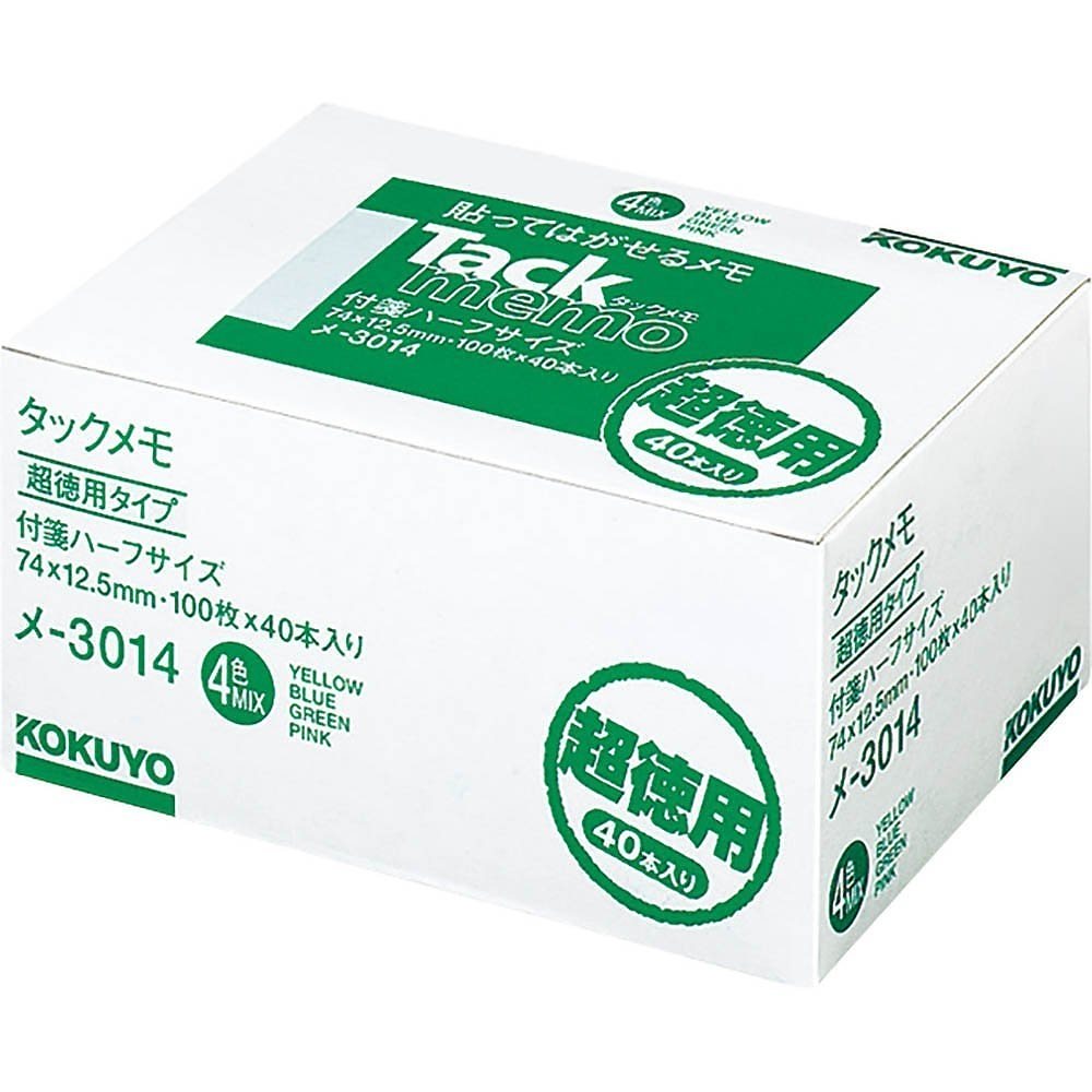 （まとめ買い）タックメモ 超徳用 付箋タイプ 74x12.5mm 100枚x40冊 4色ミックス メ-3014 [x3]