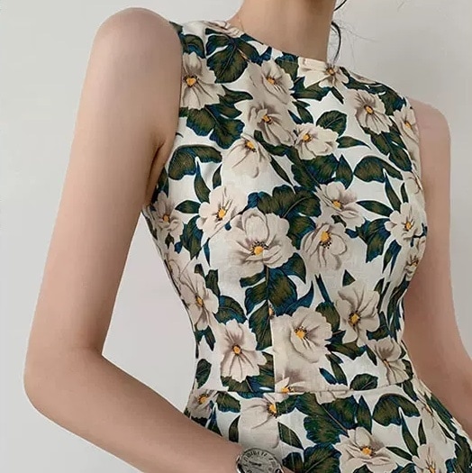 ワンピース ミニ ミニ丈 ショート ショート丈 袖なし ノースリーブ スリム 細身 ウエストマーク かわいい 大人可愛い おしゃれ お洒落 かっこいい レトロ アジアン こなれ感 花柄 小花柄その他 ワンピース・ドレス