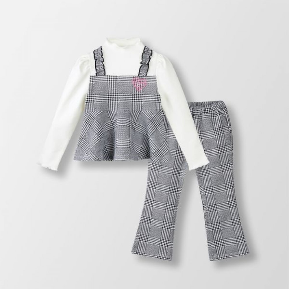 (Walton Kids) チェックレイヤードブーツカットトップ&ボトム