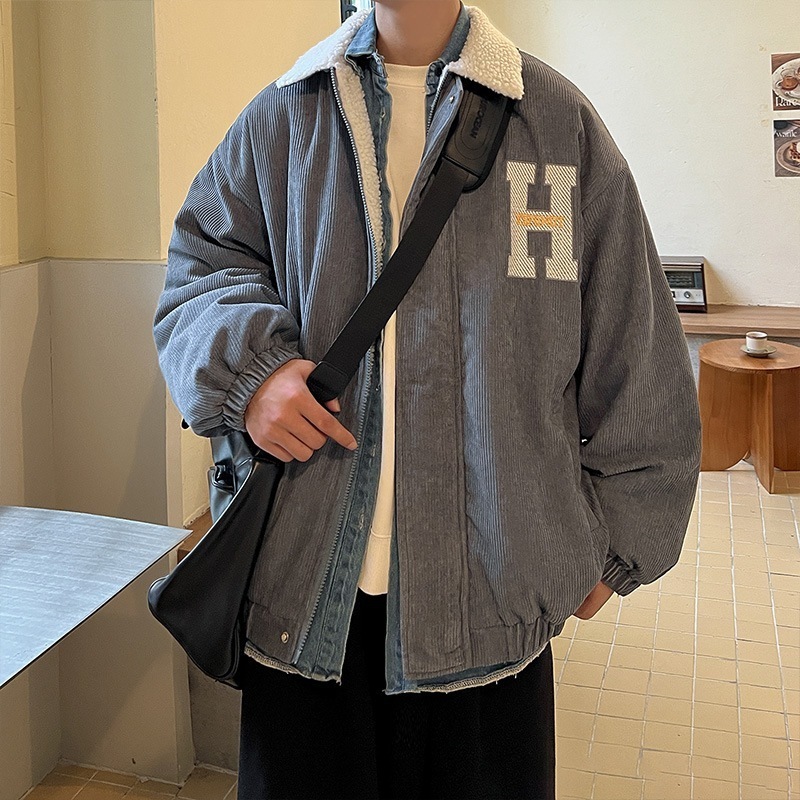 アウターダウンジャケットメンズ ジャケット 厚手 ラムズウール ゆったり 裹起毛 裏起毛ファッション コーデュロイ 冬アウター 綿入れ レトロ ジャケット