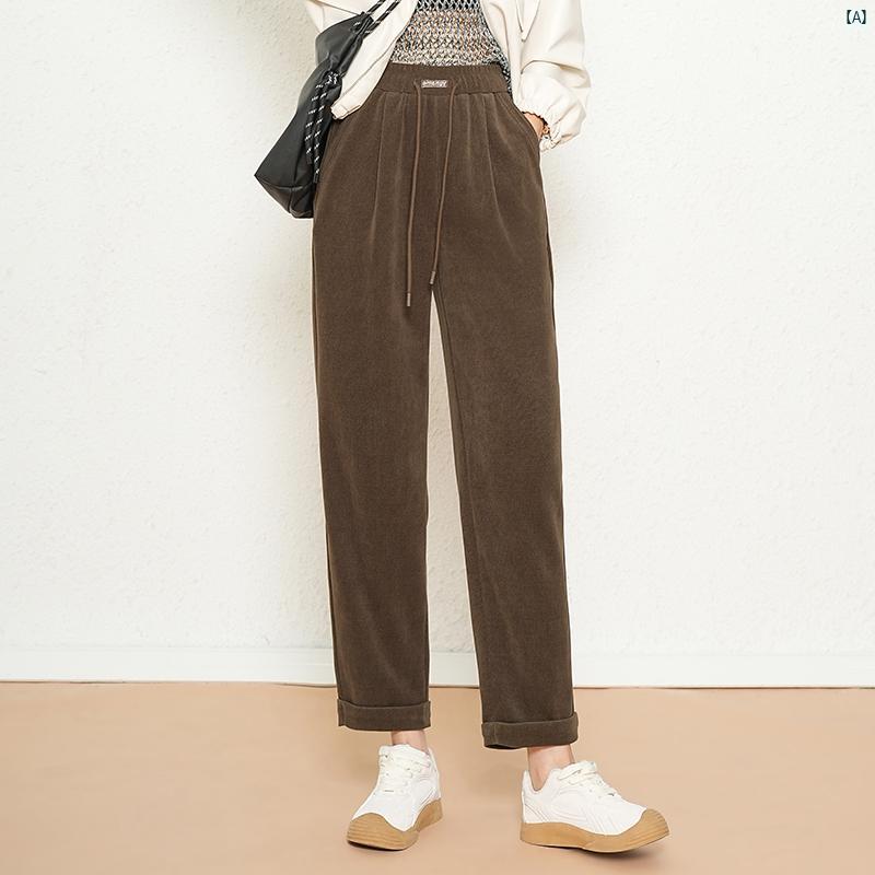 コーデュロイ カジュアル パンツ レディースパンツ 秋 新 小柄 スリム 九分丈 タバコ ストレート