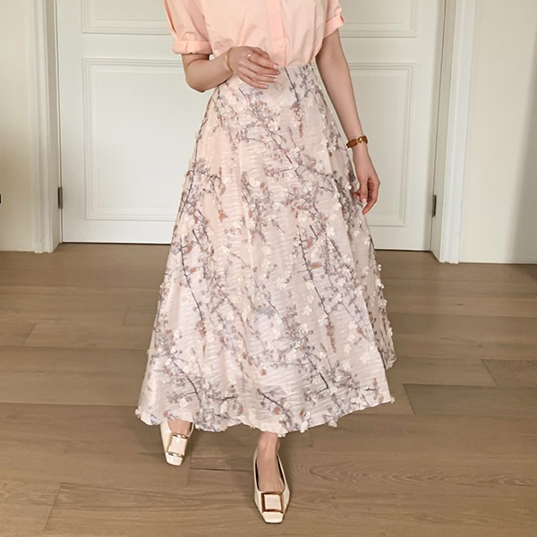 ボリュームロング花柄スカート sk4715
