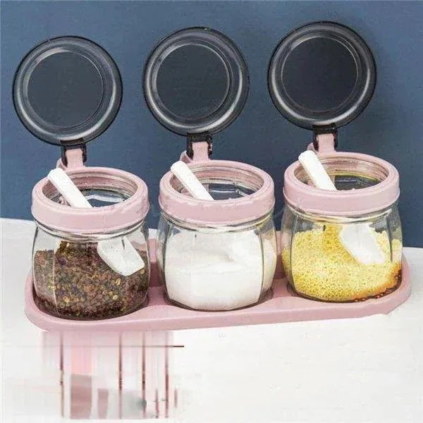 本日限り調味料入れ 調味料容器 3点セット 調味料収納 キッチン用品 スパイスボトル 台座付き 保存容器 キ