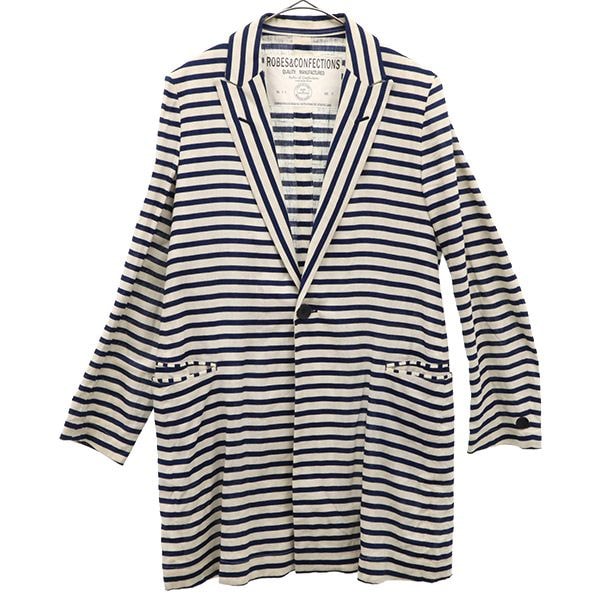 ローブスコンフェクションズ リネン ボーダー テーラードジャケット 2 ホワイト×ネイビー ROBES&CONFECTIONS レディース